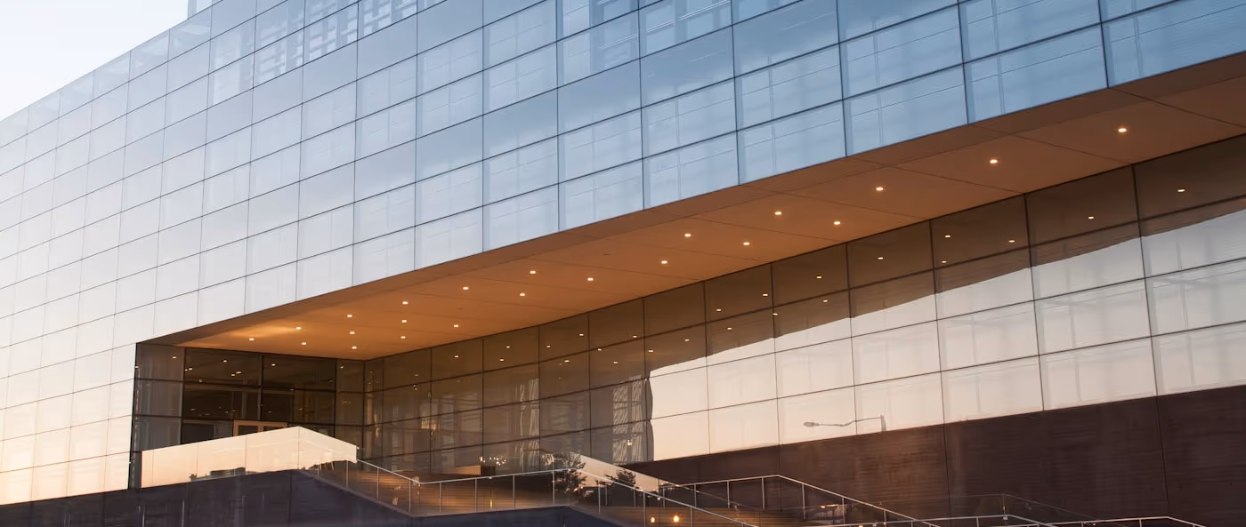 A modern glass office tower.